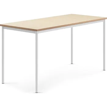 Jídelní stůl Stůl SONITUS, 1800x800x900 mm, bílé nohy, deska s linoleem, béžová