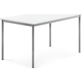 Jídelní stůl Stůl SONITUS, 1400x800x720 mm, stříbrné nohy, HPL deska tlumící hluk, bílá