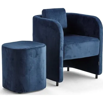 Křeslo Nábytková sestava COMFY, křeslo a taburet, samet, modrá
