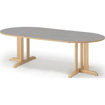 Jídelní stůl Stůl KUPOL, 2000x800x600 mm, oválný, akustické linoleum, bříza/šedá