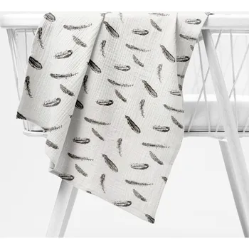 látková plena Mušelínová plena/dečka Nature MSN-074 Černošedá peříčka na krémově bílém 100x100 cm