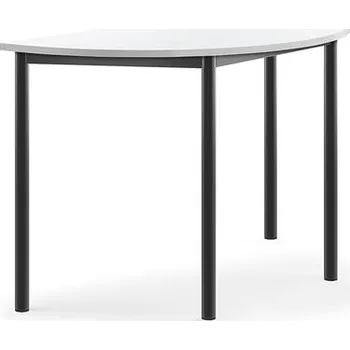 Jídelní stůl Stůl SONITUS, půlkruh, 1200x600x720 mm, antracitově šedé nohy, HPL deska tlumící hluk, bílá