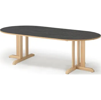 Jídelní stůl Stůl KUPOL, 2000x800x600 mm, oválný, akustické linoleum, bříza/tmavě šedá