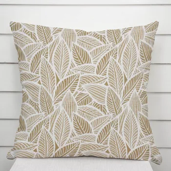 Povlak na polštářek Dekorační povlak na polštář Leona LN-168 Bílé listy na světle hnědém 50 x 50 cm