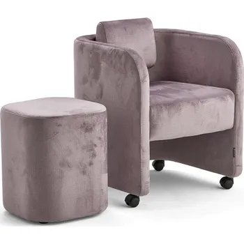 Křeslo Nábytková sestava COMFY, křeslo a taburet, s kolečky, samet, světle fialová