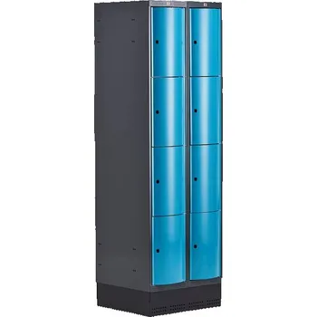 Šatní skříň Boxová šatní skříň CURVE, 2 sekce, 8 boxů, 1890x600x550 mm, sokl, modré dveře