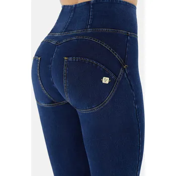 Dámské kalhoty Freddy kalhoty WR.UP džínové tmavě modré, zlaté švy, vysoký pas, superskinny střih, denim žerzej Možnosti velikostí: XXS