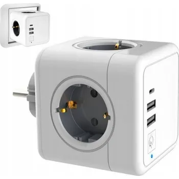 Napájecí kabel Rozbočovač Zásuvek do Zdi s Více Zástrčkami 2 USB + 1 Type C