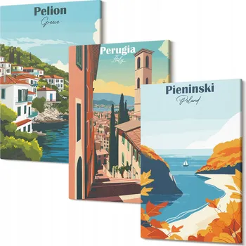 Obraz Triptych na plátně do obývacího pokoje Malebné retro krajiny 30x20 cm