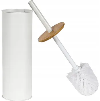 WC štětka WC štětka bílá s dřevěnou rukojetí, koupelnová, volně stojící, matná, robustní tubus