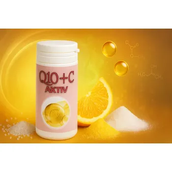 Q10 + C AKTIV – koenzym Q10 + vitamin C (160 tablet). (Q10 + C Aktiv je výrobek s vynikající chutí, vyváženým obsahem vitamínu C a koenzymu Q10.)