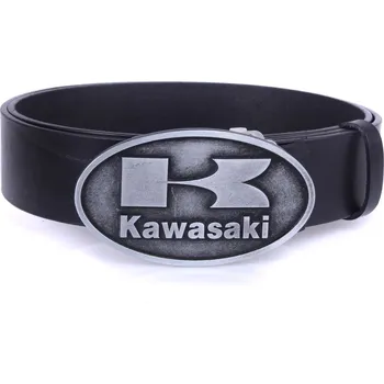 Opasek TXR Kožený opasok Kawasaki 140 cm (Moto opasok s prackou Kawasaki, vyrobený z hovädzej lícovej kože, zaručujúci dlhú životnosť.)