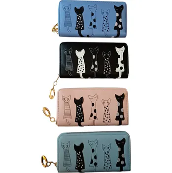 Peněženka Dámská dlouhá peněženka s kočkami, Barvy: Černá