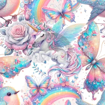 Teplákovina, Pasteloví motýlci, jednorožci, duhy (E) (Kvalitní teplákovina Bella)