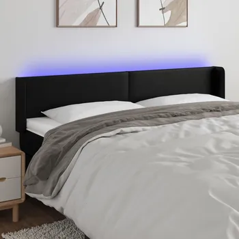 Čelo postele s LED černé 203 x 16 x 78/88 cm umělá kůže IM_3123064