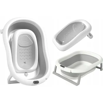 koupací vanička Vanička pro dítě ARIEL skládací VELKÁ Lehátko Teploměr Vana šedá