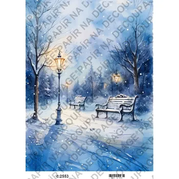 Umělecký papír Rýžový a soft papír na decoupage - Zima v parku - KB2553 Materiál: Soft, Rozměr: A4