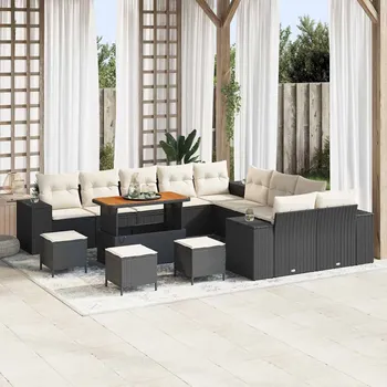 Zahradní pohovka Sada zahradních pohovek s polštářem 14 pcs Černá polyratan IM_3362070