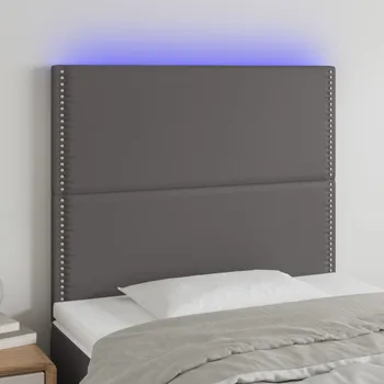 Čelo postele s LED šedé 100x5x118/128 cm umělá kůže IM_3122372
