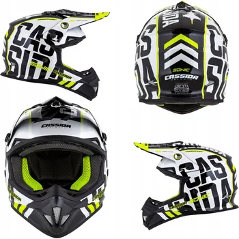 Helma na motorku Kask Motocyklowy Cross Quad Cassida Filtr Węglowy Biało-Zielony + Gogle XXL