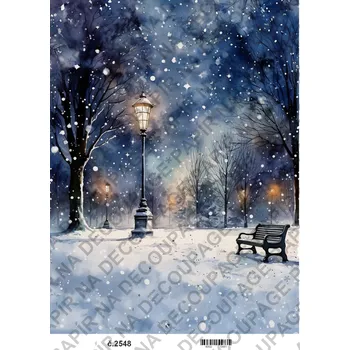 Umělecký papír Rýžový a soft papír na decoupage - Zima v parku - KB2548 Materiál: Soft, Rozměr: A4