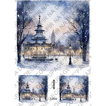 Umělecký papír Rýžový a soft papír na decoupage - Zima v parku - KB2532 Materiál: Soft, Rozměr: A4