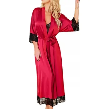 Dámský župan DÁMSKÝ ŽUPAN Župan Sumatra S Bordó Luxusní Saténový s Krajkou Sexy