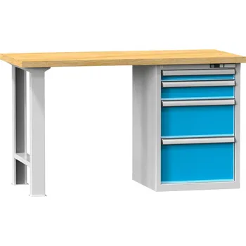 Dílenský stůl POLAK Dílenský stůl FB4715, modrošedá RAL 5007, korpus - pastelová modrá RAL 5024, Varianty desky: standardně dodávaná deska