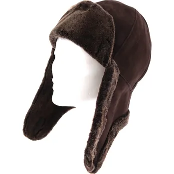 Čepice Splus Kožešinová ušanka z ovčiny DU16 tmavě hnědá velurová Velikost: 56/57 cm