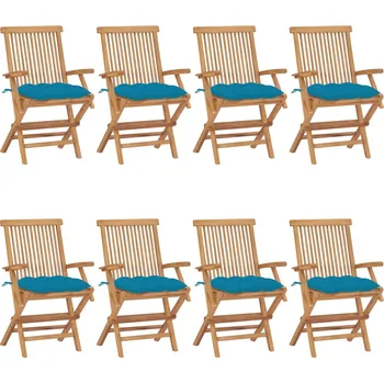Zahradní židle se světle modrými poduškami 8 ks masivní teak IM_3072908