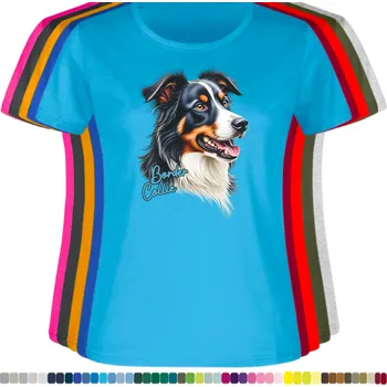 Dámské tričko damske-levne-bavlnene-tricko-digitalni-potisk-pes-border-kolie Barva: Aqua - modrá, velikost: M