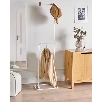 Věšák Kovový věšák na oblečení bílý železný stojan na oblečení funkční doplněk úložný prostor chodba předsíň ložnice Beliani