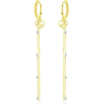 Náušnice GEMMAX Zlaté visací náušnice kruhy s přívěskem srdce a řetízky – zlatý šperk ryzosti 585/1000 v Dárkovém balení s Certifikátem GLECN-12-02539