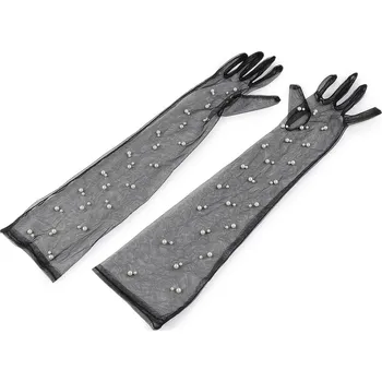 Rukavice Dlouhé společenské rukavice tylové s perlami