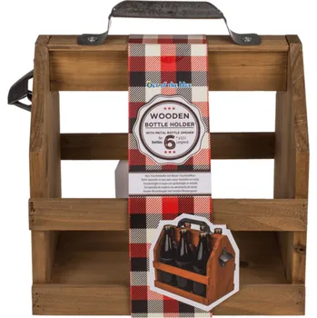 Stojan na víno Retro dřevěný stojan na láhve s otvírákem