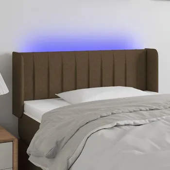 Čelo postele s LED tmavě hnědé 83 x 16 x 78/88 cm textil IM_3123451