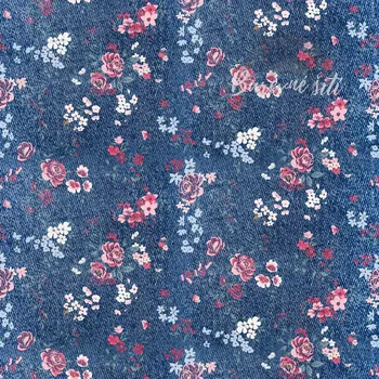 Teplákovina, Drobounké růžovobílé kytičky na jeans (E) (Kvalitní teplákovina Bella)