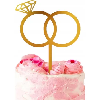 Obraz OZDOBA NA DORT K NAROZENINÁM PRSTENY S DIAMANTEM ZLATÁ BRIDE TO BE 5 KS