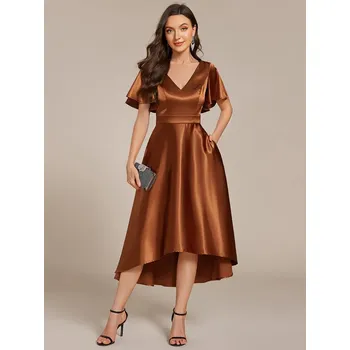 Dámské šaty Ever Pretty hnědé saténové šaty 2335 Velikost: 5XL / 50 / 18 / 22