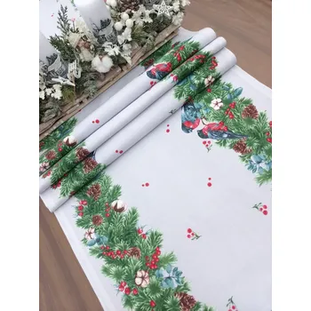 ubrus Běhoun vánoční - ptáčci na girlandě - 160 cm