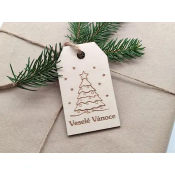 Dárková visačka Visačka na vánoční dárky „Veselé Vánoce“ Stromeček - D-decor