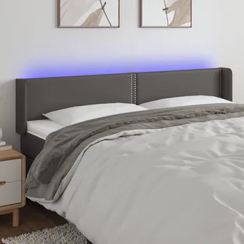 Čelo postele s LED šedé 203 x 16 x 78/88 cm umělá kůže IM_3123208