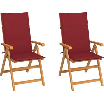 Zahradní židle 2 ks vínové podušky masivní teakové dřevo IM_3062385