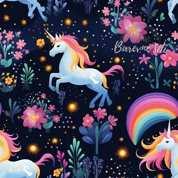 Galanterie Teplákovina Noční jednorožci (E) (Kvalitní teplákovina Bella)