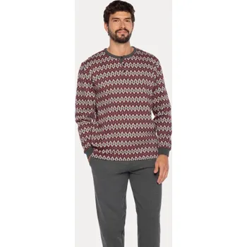 Pánské pyžamo GUASCH Pánské pyžamo RENE, Bordó, V dárkovém boxu, Bavlna 100%, Dlouhý rukáv - vel. XXL