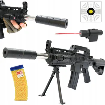 PUŠKA M4 STROJOVÁ TROJNOŽKOVÁ PISTOLE NA KULIČKY S LASEREM + 800 KULIČEK