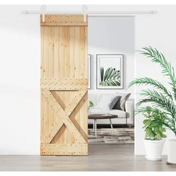 Interiérové dveře Posuvné dveře s kováním 80 x 210 cm masivní borové dřevo IM_3203251