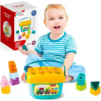 ostatní stavebnice Třídič Tvarů Košík s Kostkami Kbelík STAVEBNICE v Kufříku Vzdělávací Tvar