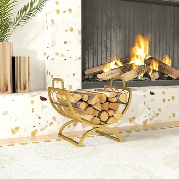 Vintage stojan na palivové dřevo 46 x 36 x 41 cm | zlatý