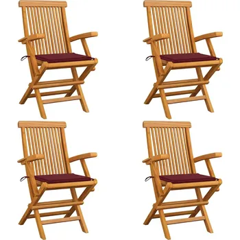 Zahradní židle s vínovými poduškami 4 ks masivní teak IM_3065626